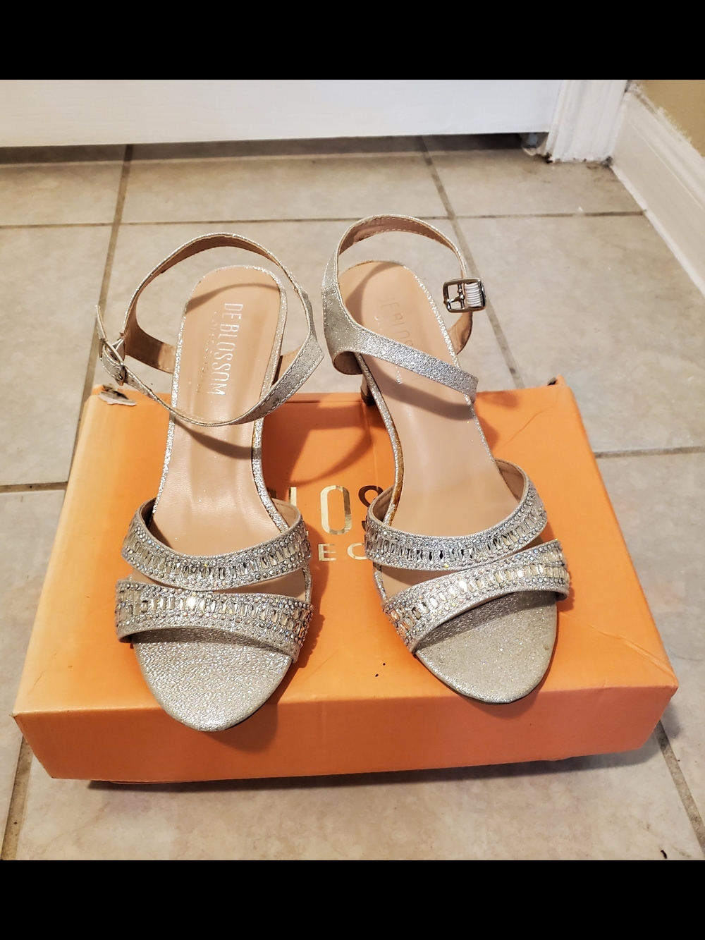 De Blossom Collection Silver Glitter Rhinestone Heels